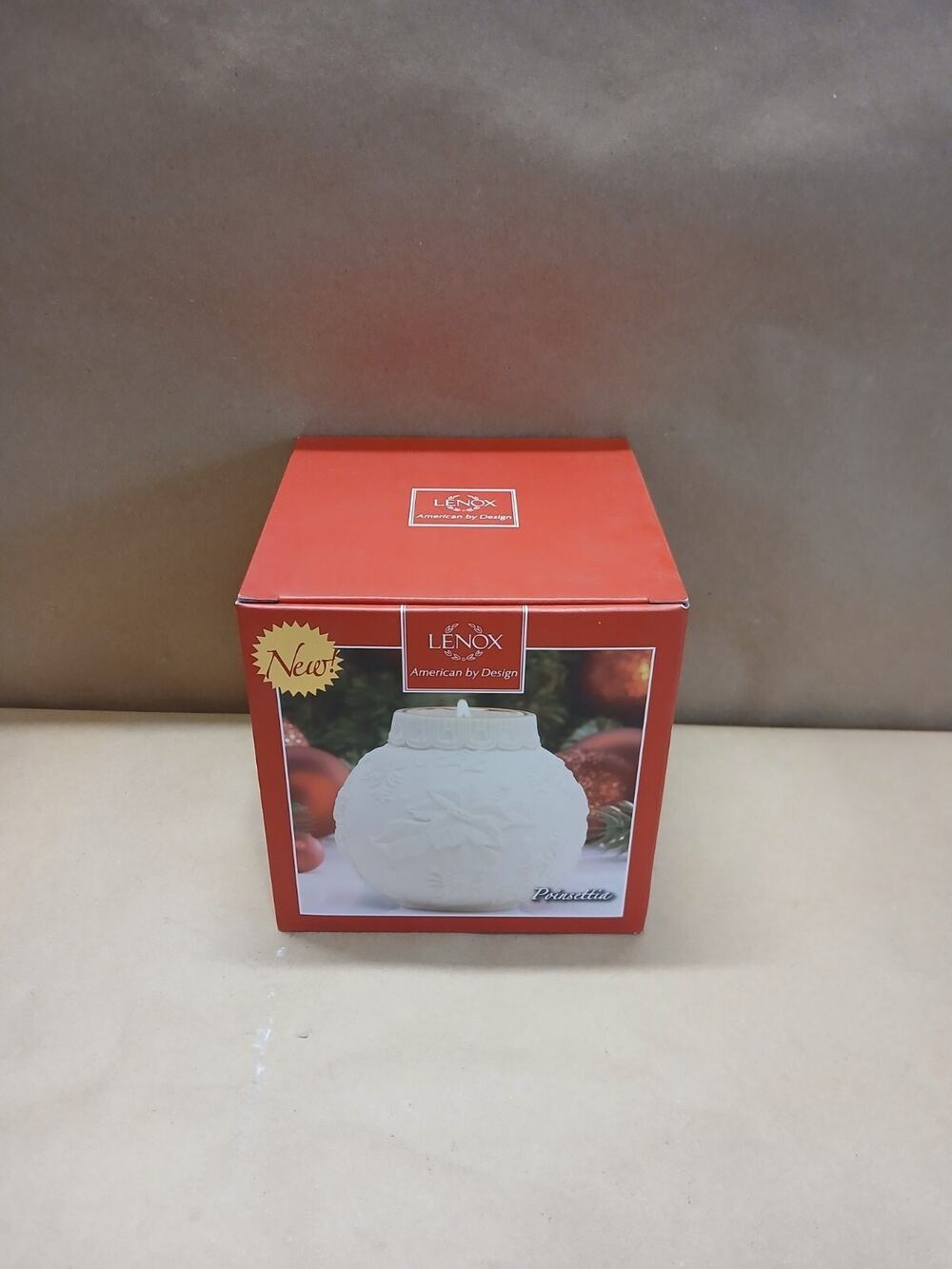 Lenox Porcelain Christmas Candle Holder Poinsettia Nativity White Floral Decor